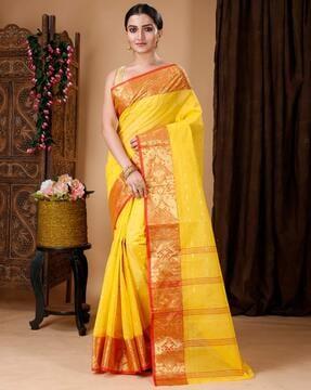 women zari woven saree with contrast border