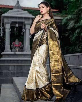 women zari woven saree with contrast border
