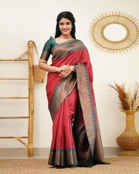 women zari woven saree with contrast border