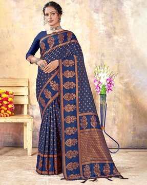 women zari woven saree with tassels