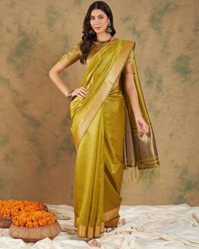 women zari woven saree with tassels