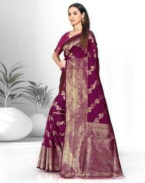 women zari woven saree with unstitched blouse piece