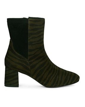 women zebra print ankle-length boots