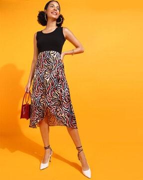 women zebra print fit and flare dress