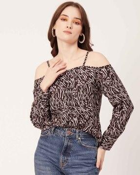 women zebra print regular fit square-neck top