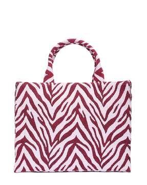 women zebra print tote bag with zip closure