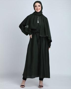 women zip-front a-line abaya jilbab dress with scraf