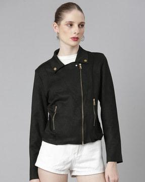 women zip-front biker jacket