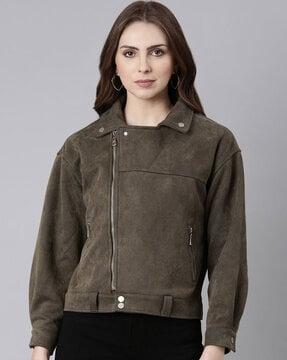 women zip-front biker jacket