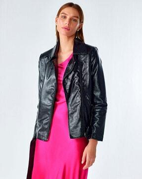 women zip-front biker jacket