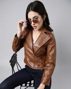 women zip-front biker jacket