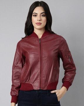 women zip-front biker jacket