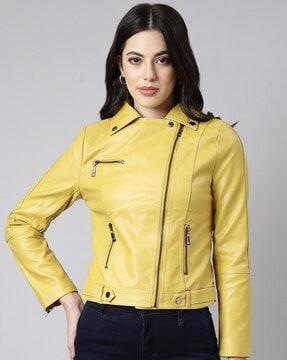 women zip-front biker jacket