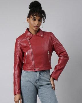 women zip-front biker jacket