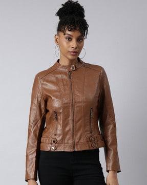 women zip-front biker jacket