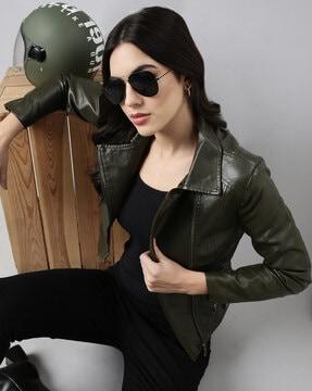 women zip-front biker jacket