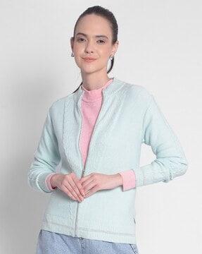 women zip-front cardigan with full-sleeves