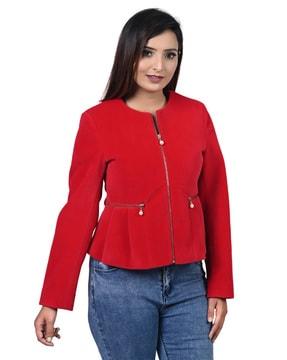 women zip-front coat with full sleeves