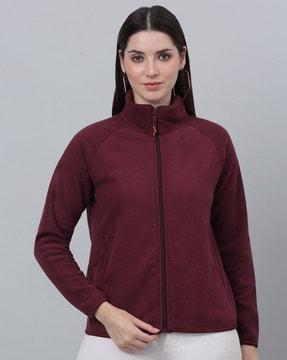 women zip-front high-neck sweatshirt