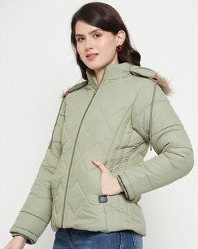 women zip-front hooded puffer jacket