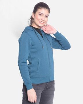 women zip-front hoodie with side pockets