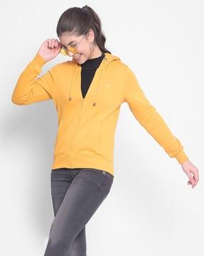 women zip-front hoodie with side pockets