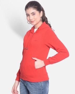 women zip-front hoodie with side pockets