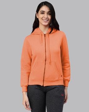 women zip-front hoodie with split-kangaroo pockets