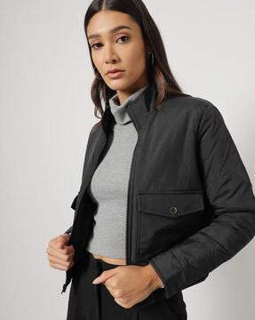 women zip-front jacket with flap pockets