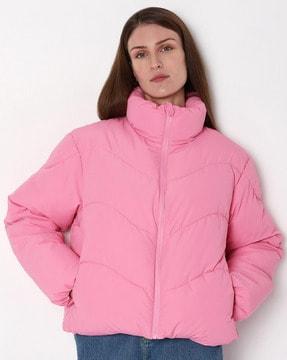 women zip-front puffer jacket with slip pockets