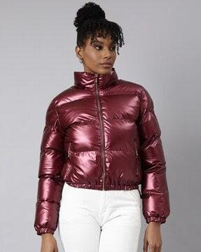 women zip-front regular fit biker jacket