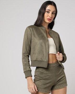 women zip-front regular fit bomber jacket