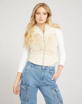 women zip-front regular fit crop jacket