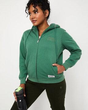 women zip-front regular fit hooded bomber jacket