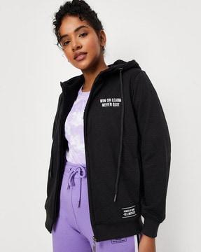 women zip-front regular fit hooded bomber jacket