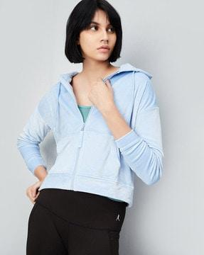 women zip-front regular fit hooded sweatshirt