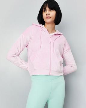 women zip-front regular fit hooded sweatshirt