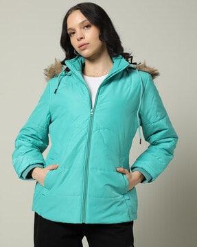 women zip-front regular fit parka jacket