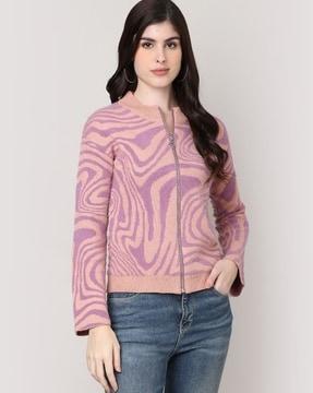 women zip-front relaxed fit cardigan