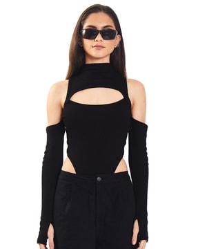 women zip-front ribbed bodysuit