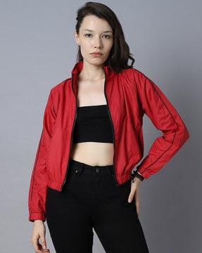 women zip-front running jacket with contrast taping