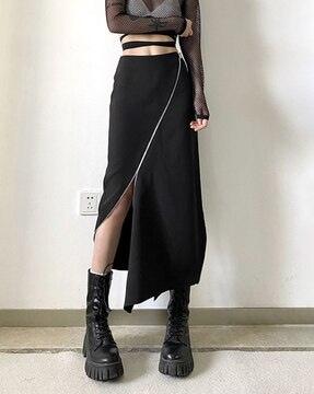 women zip-front straight skirt