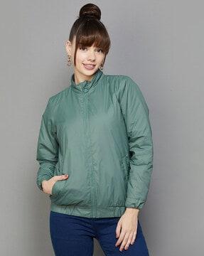 women zip-front track jacket with insert pockets