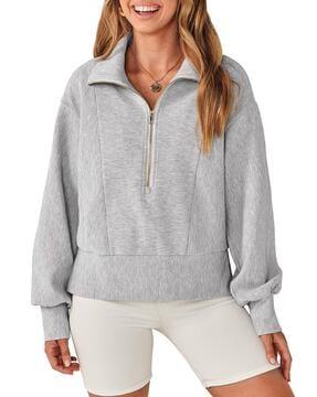 women zip-up loose fit sweatshirt