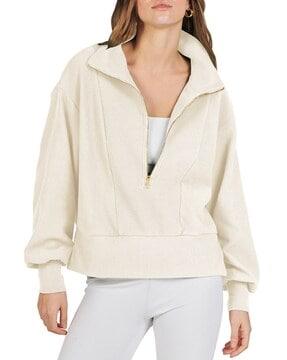 women zip-up loose fit sweatshirt