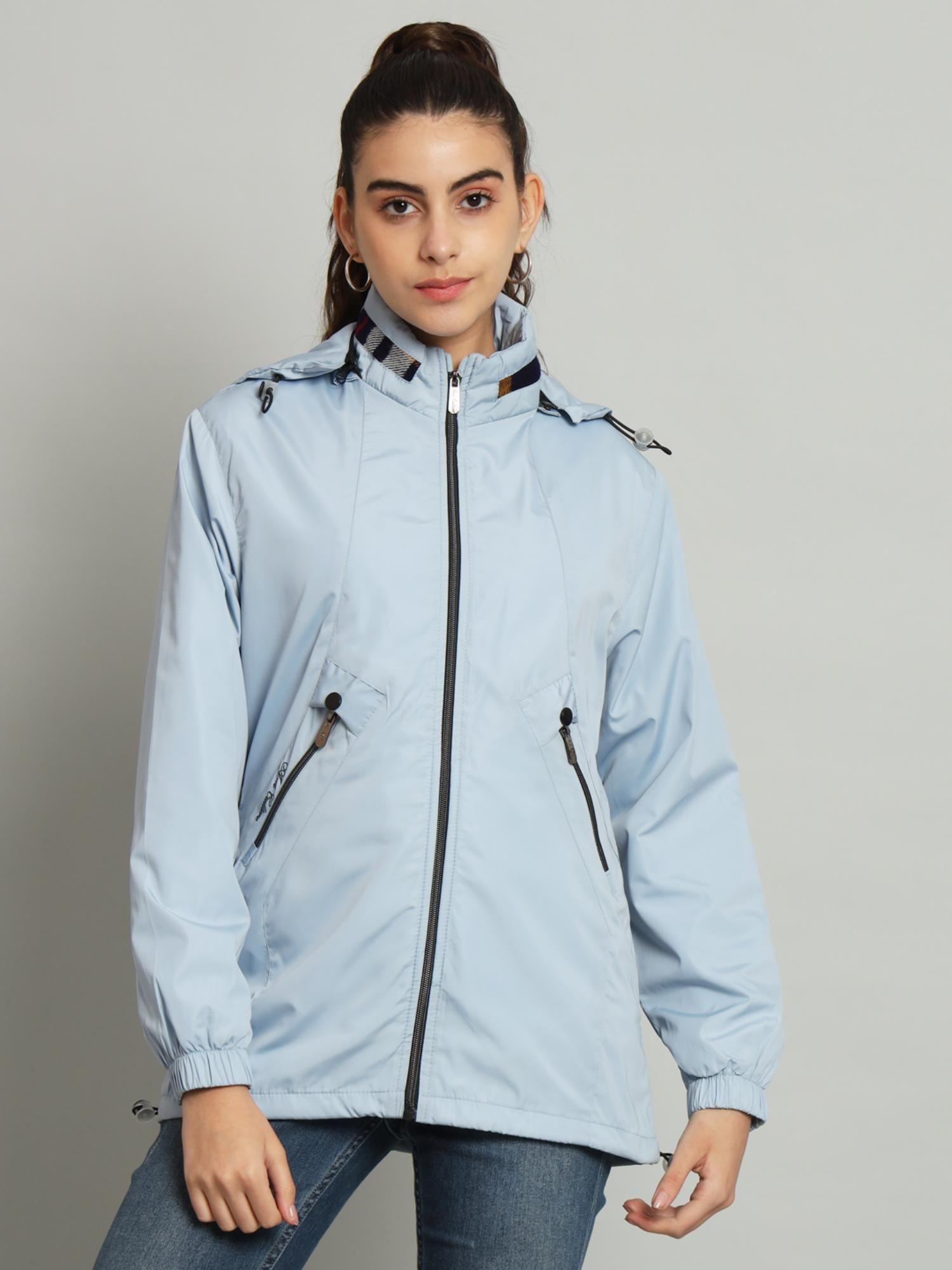 women zipper light blue fleece long sleeves regular jackets