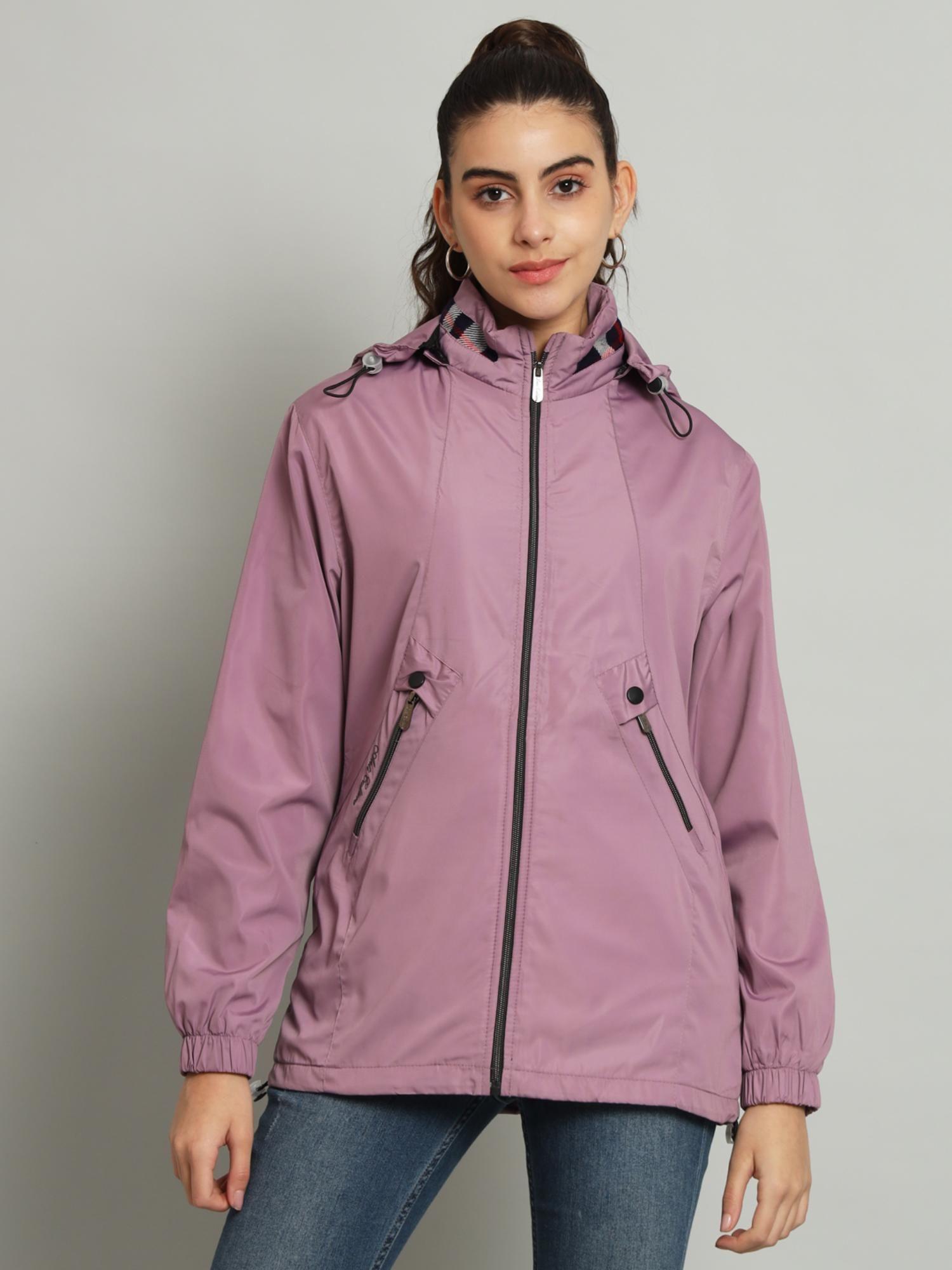 women zipper mauve fleece long sleeves regular jackets