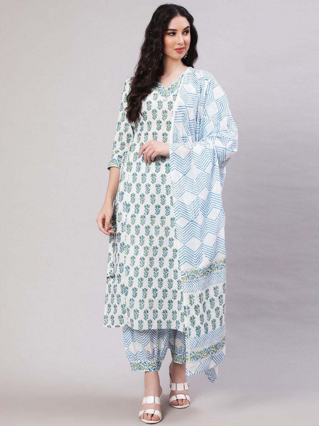 womenclick ethnic motifs printed v-neck straight kurta with salwar & dupatta