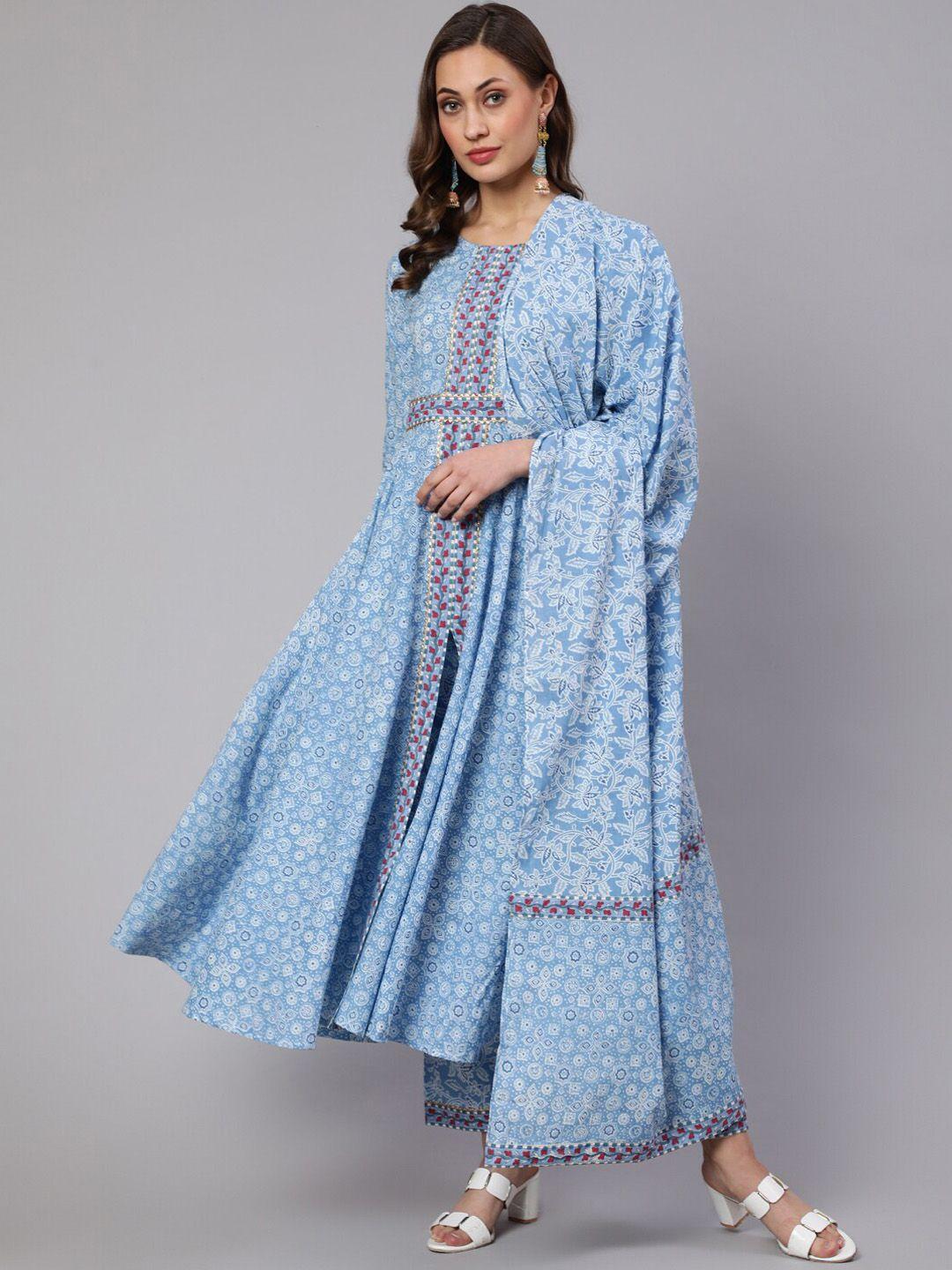 womenclick floral printed anarkali gotta patti pure cotton kurta with pyjamas & dupatta