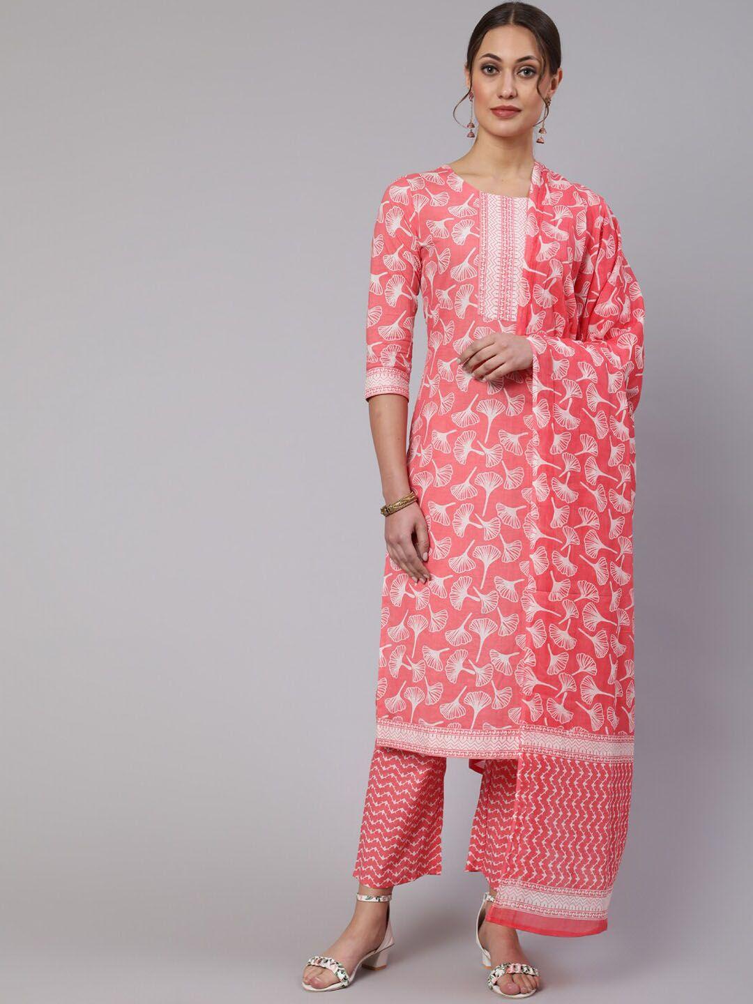 womenclick floral printed regular pure cotton kurta with trousers & dupatta